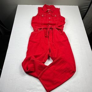 Levis Womens Denim Overall Jumpsuit Red One Piece Full Length Sleeveless MEDIUM